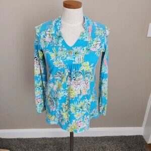 Lilly Pulitzer Top Womens XS Joycee Tunic Blue Green Jungle Glam Toile Preppy